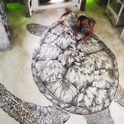 painting on the floor of a turtle